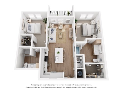 Floor plan for 2 beds, 2 baths, 1061 sqft